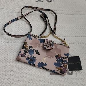 NANETTE LAPORE Neutral Floral Crossbody Wristlet Bag Gold Hardware